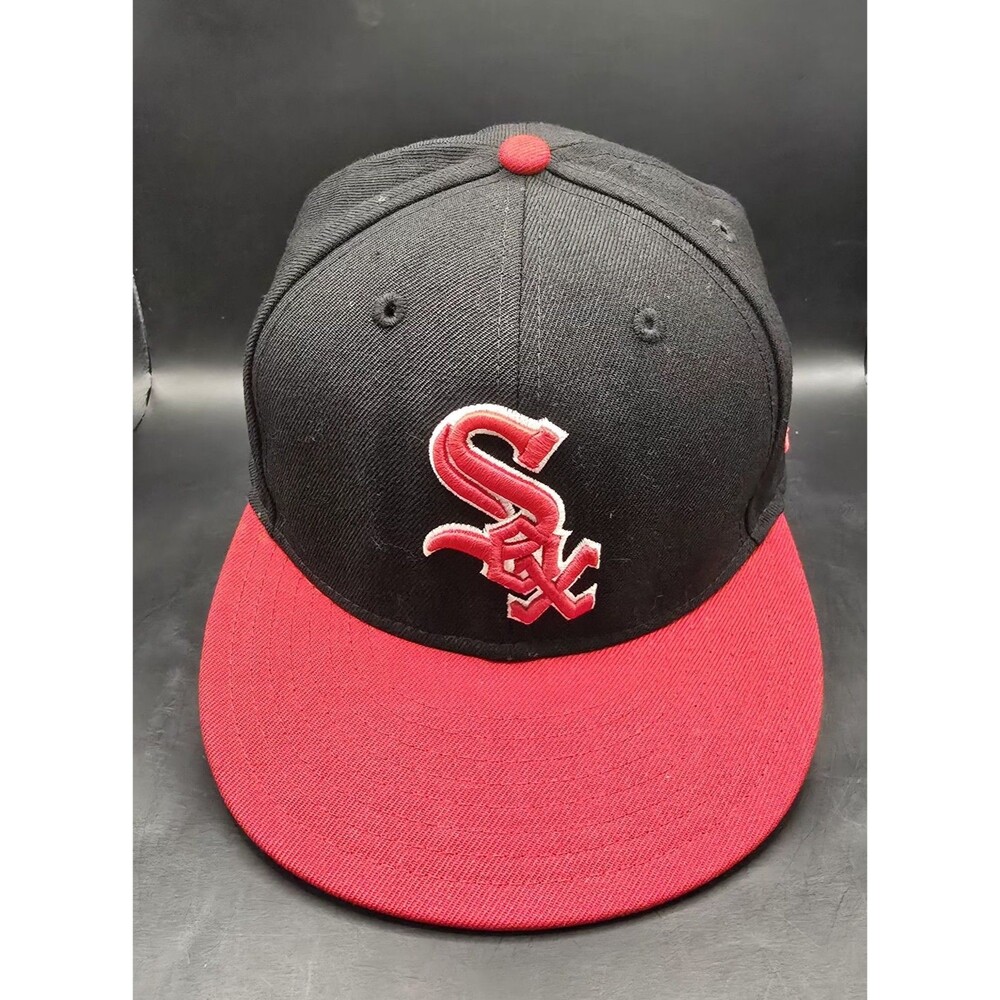 Chicago White Sox Black/Red Hat Cap New Era 59Fifty 5950 Fitted Size 7 1/4